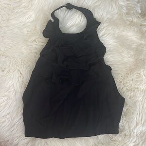 For Love & Lemons Black Ruffle Halter Top, Size XS